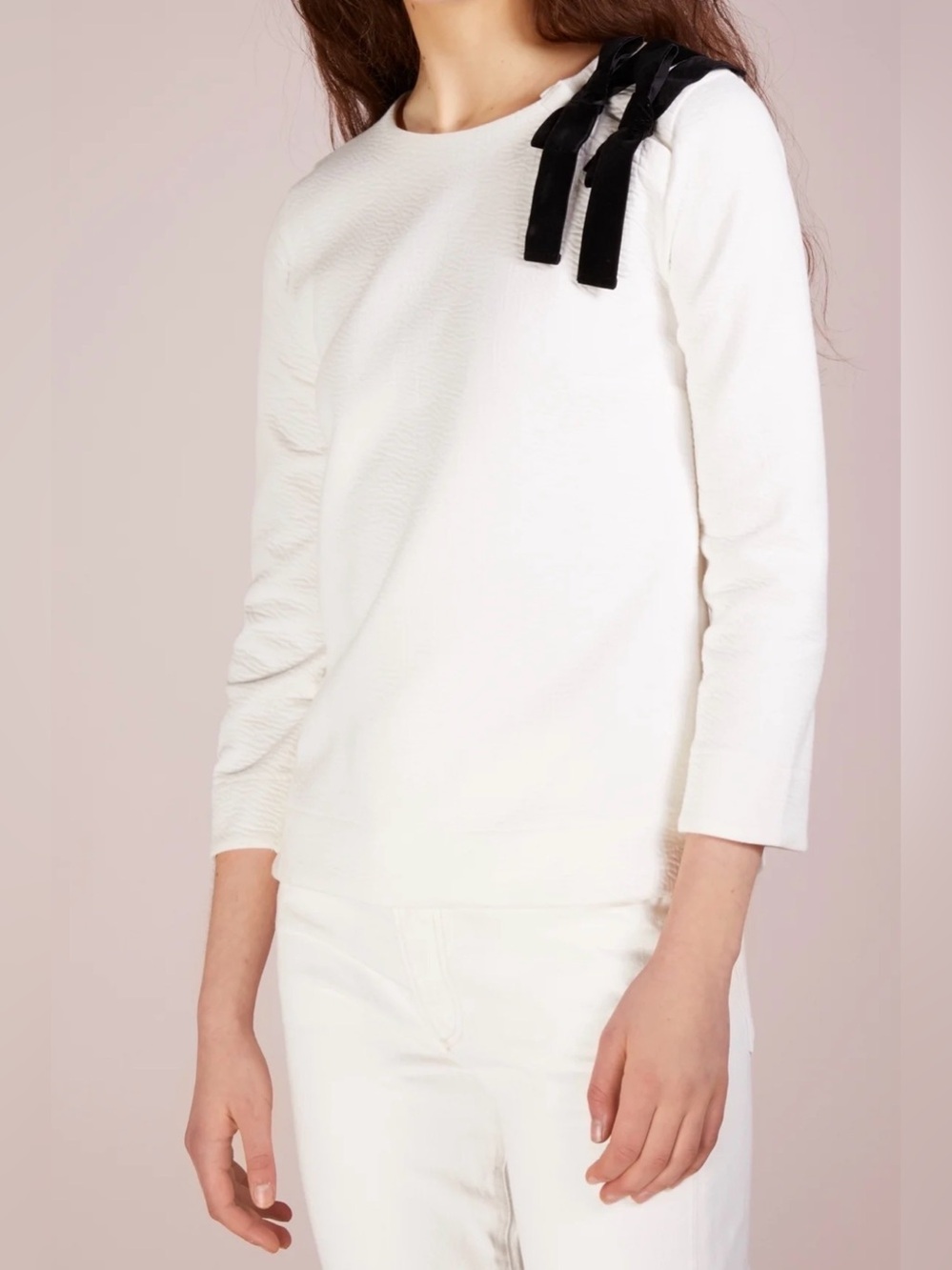 J.Crew Cream Long-Sleeve Top with Shoulder Bows - Medium